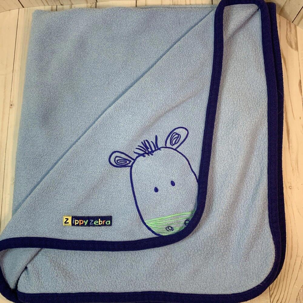 Child‎ of Mine Carters Blue Fleece Baby Blanket Zippy Zebra Navy Trim 1620